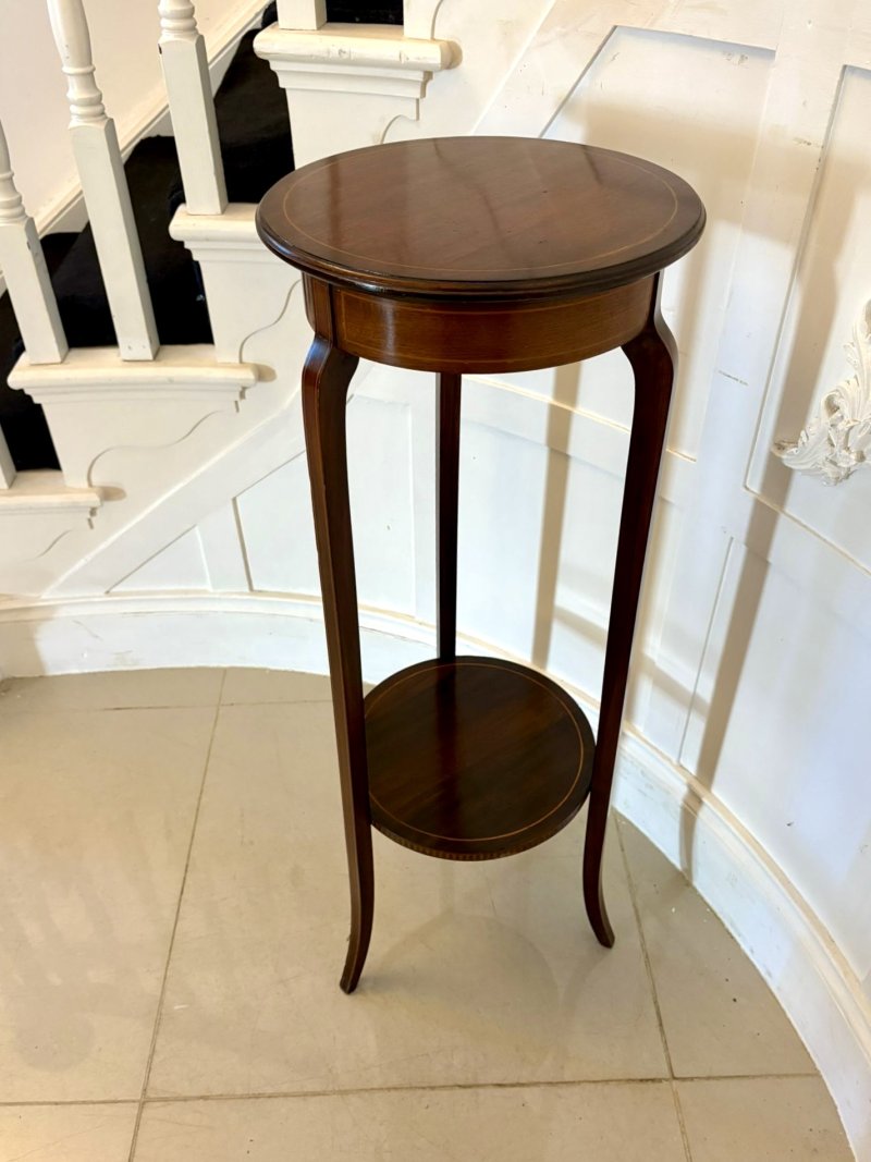 Antique Edwardian Mahogany & Satinwood Inlaid Jardinière Stand